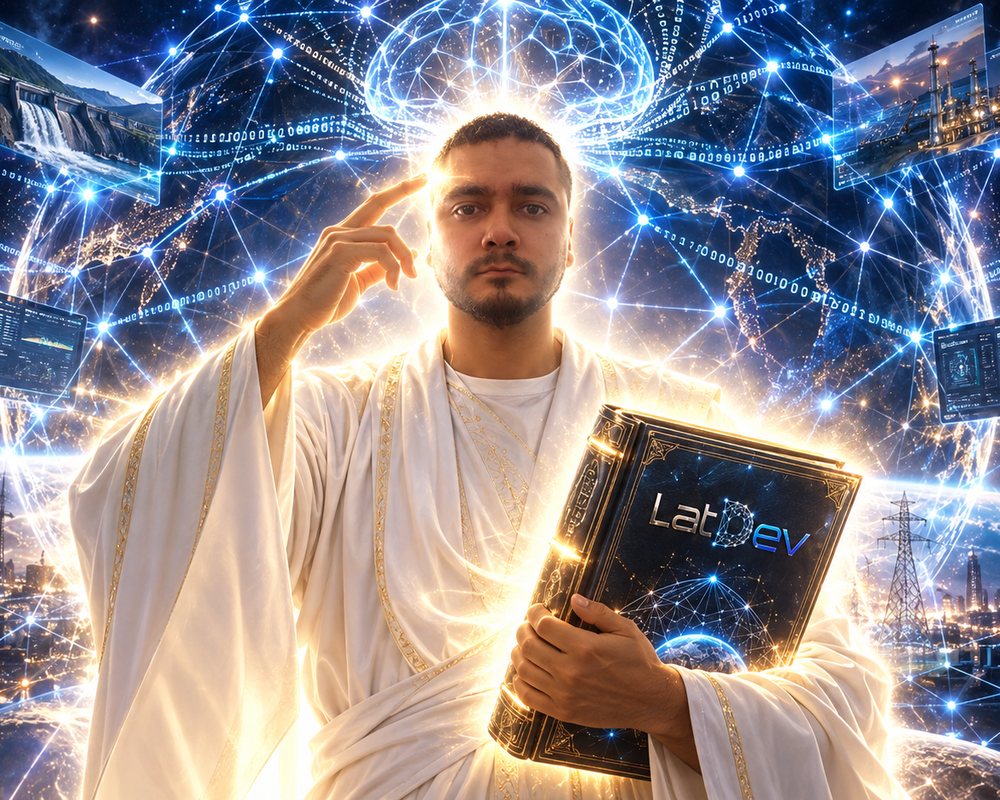 Fernando, socio fundador de LatDev, sosteniendo la Biblia LatDev frente a la Lattice